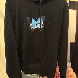rag & bone Black hoodie with Blue Butterfly